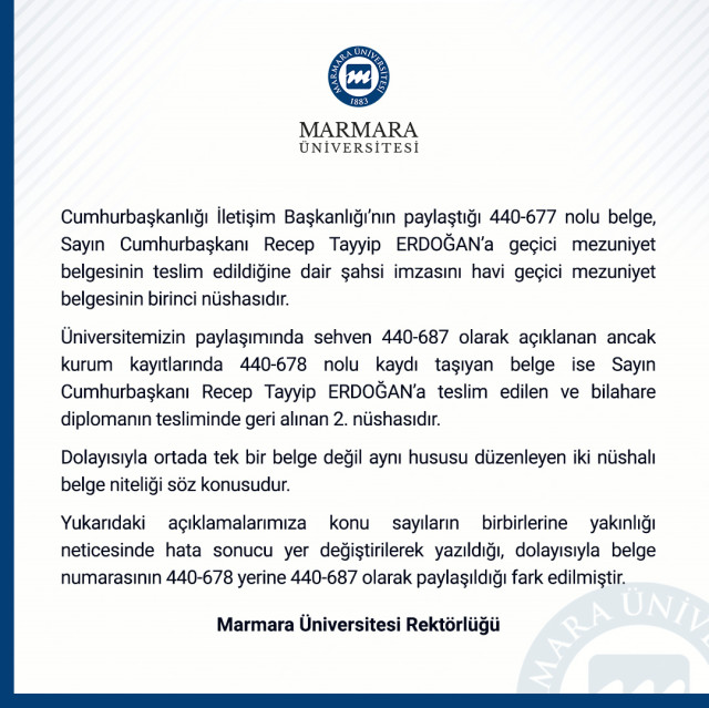 marmara universitesi cumhurbaskani erdogan in diplomasini yayinladi